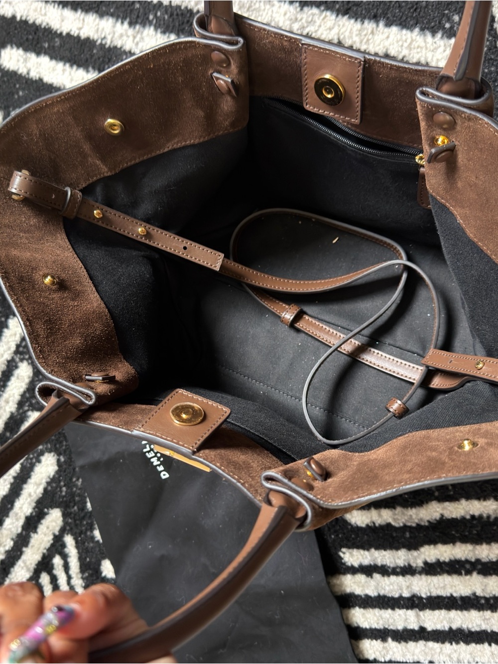 DeMellier Brown Suede Top-Handle Tote with Gold Accent - Picture 3 of 6